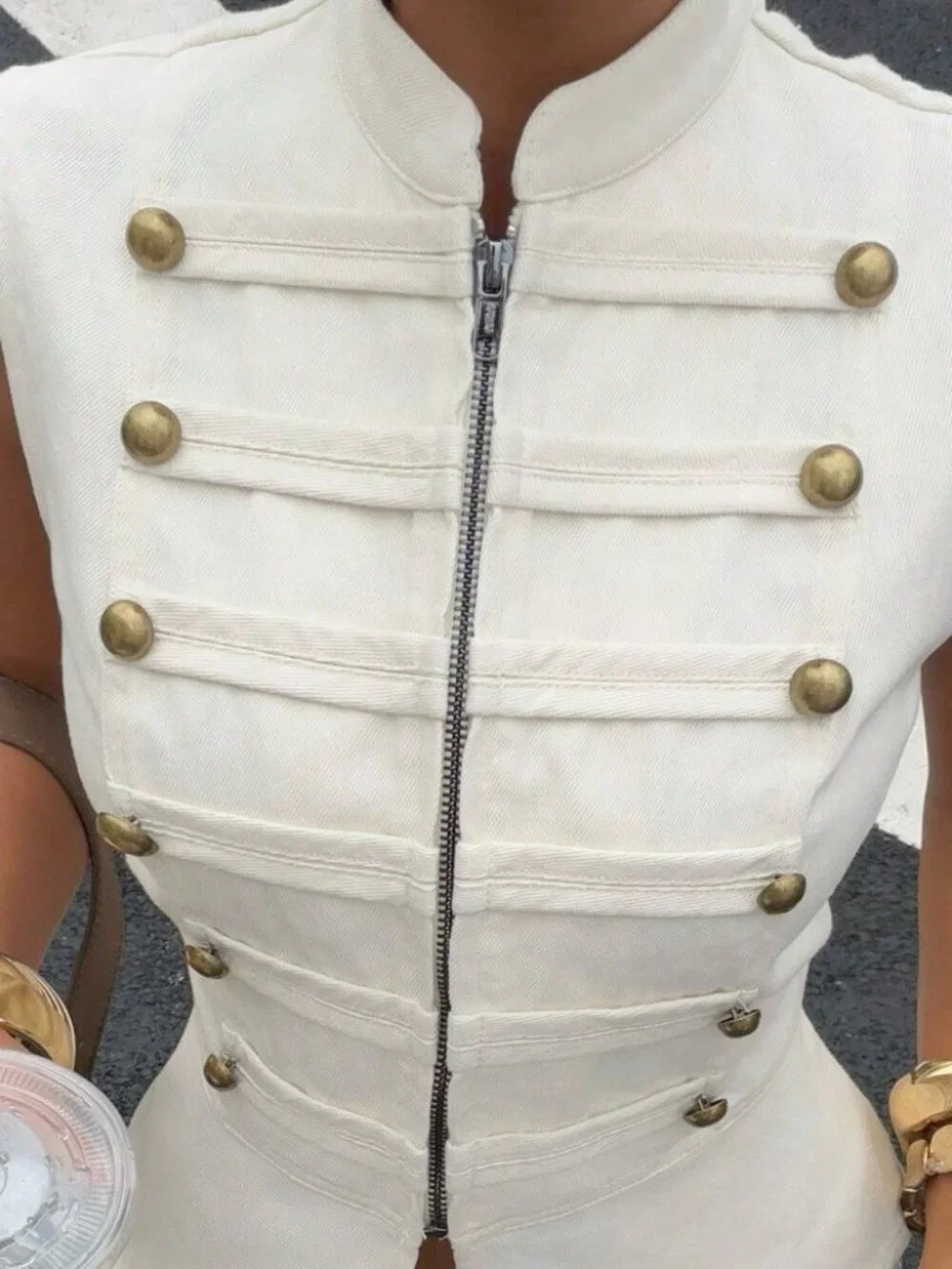 Casual Women's Button Design Zipper Placket Slim Fit Vest
